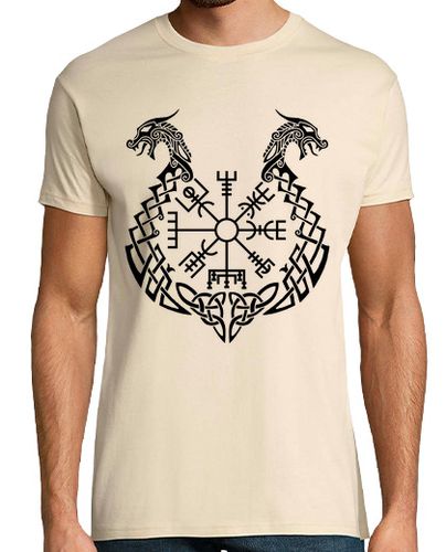 Camiseta brújula vikinga y dragón negro - latostadora.com - Modalova