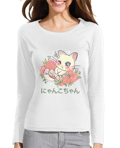 Camiseta Mujer Manga Larga kawaii gato anime lindo gatito regalo laTostadora - latostadora.com - Modalova