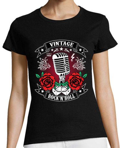 Camiseta mujer Rockabilly Vintage 1968 Rockers Rock and Roll Micrófono - latostadora.com - Modalova