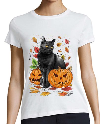 Camiseta Mujer Manga Corta Cat Leaves and Pumpkins laTostadora - latostadora.com - Modalova