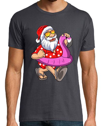 Camiseta Hombre Manga Corta Papá Noel Flotador Flamenco Verano Navidad Humor laTostadora - latostadora.com - Modalova