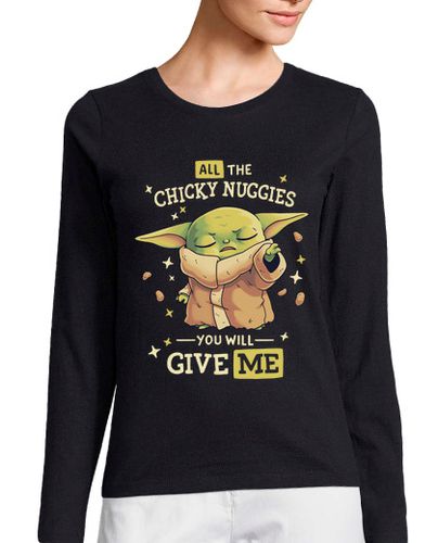 Camiseta Mujer Manga Larga Baby Yoda Mandalorian Chicky Nuggies laTostadora - latostadora.com - Modalova