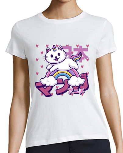 Camiseta mujer gato unicornio en un arcoiris - latostadora.com - Modalova