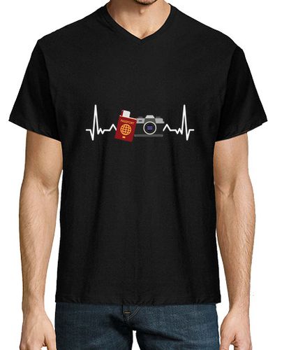 Camiseta Hombre Cuello Pico pasaporte y cámara de latido del corazó laTostadora - latostadora.com - Modalova