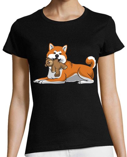 Camiseta mujer perro akita inu con animal de peluche y - latostadora.com - Modalova