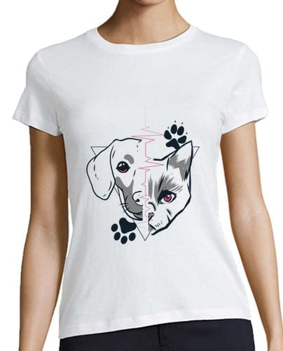 Camiseta Mujer Manga Corta diseño de amor de cara de perro y gato laTostadora - latostadora.com - Modalova