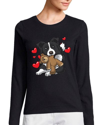 Camiseta Mujer Manga Larga Border collie con animal de peluche laTostadora - latostadora.com - Modalova