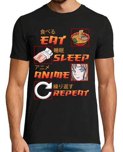 Camiseta Eat Sleep Anime Repeat Manga Ramen En Inglés Y Japonés - latostadora.com - Modalova