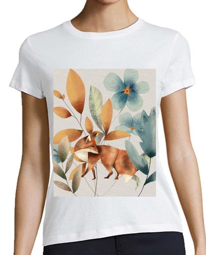 Camiseta Mujer Manga Corta precioso zorro con flores laTostadora - latostadora.com - Modalova