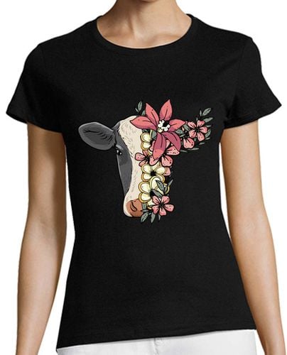 Camiseta Mujer Manga Corta vaca con flores granjero criador de vac laTostadora - latostadora.com - Modalova