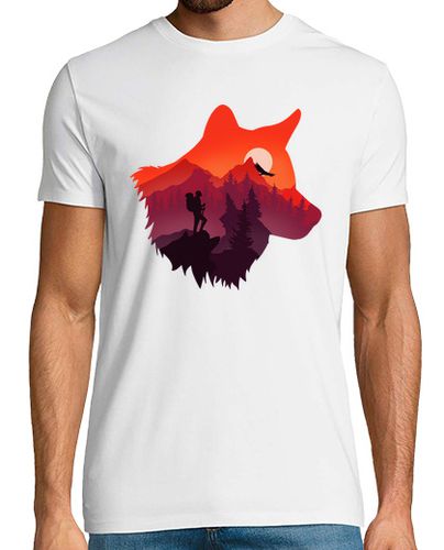 Camiseta lobo silueta y paisaje colorido - latostadora.com - Modalova