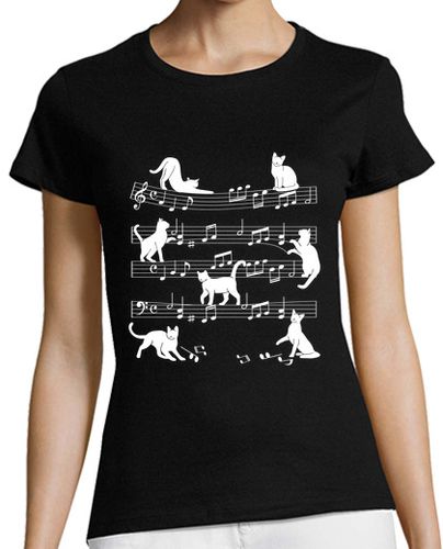 Camiseta mujer Gatitos Partitura Gatos Notas Pentagrama Clave De Sol Música - latostadora.com - Modalova