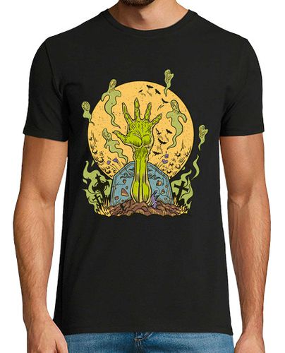 Camiseta Mano Zombie Lápida Cementerio Luna Llena Halloween - latostadora.com - Modalova