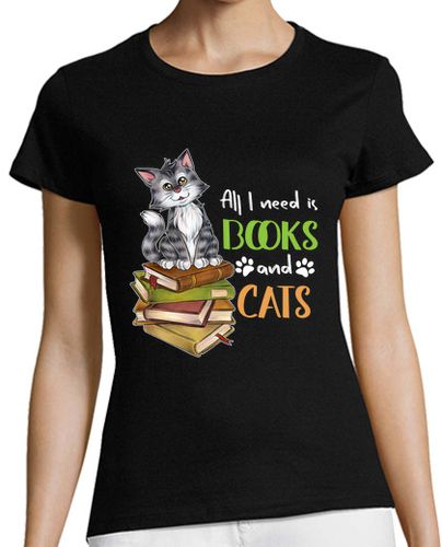 Camiseta mujer todo lo que necesito son libros y gatos - latostadora.com - Modalova