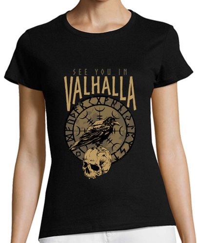 Camiseta Mujer Manga Corta vikingo huginmunin odin aegishjalmur laTostadora - latostadora.com - Modalova