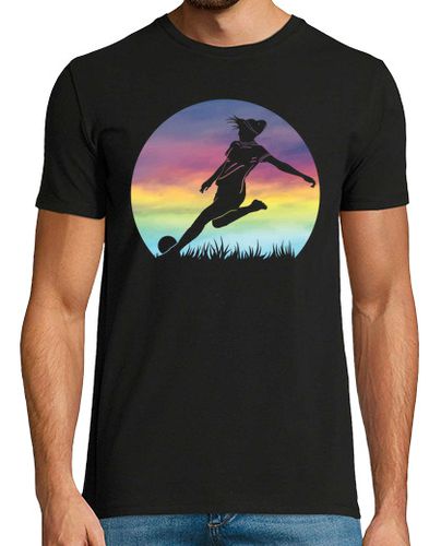 Camiseta Hombre Manga Corta silueta de fútbol de mujer colorido retro atardecer fútbol de chicas laTostadora - latostadora.com - Modalova