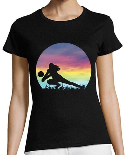 Camiseta Mujer Manga Corta silueta de voleibol de mujer colorido retro atardecer chicas laTostadora - latostadora.com - Modalova