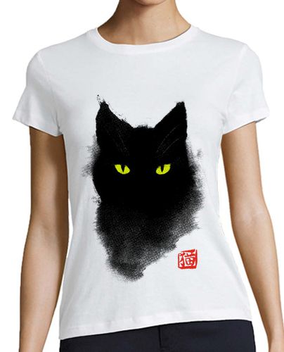 Camiseta mujer Black Cat watercolor - Gato arte tinta - latostadora.com - Modalova