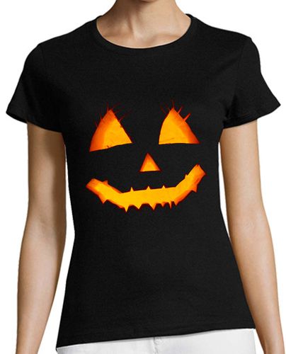 Camiseta Mujer Manga Corta Cabeza de Calabaza - Feliz Halloween laTostadora - latostadora.com - Modalova