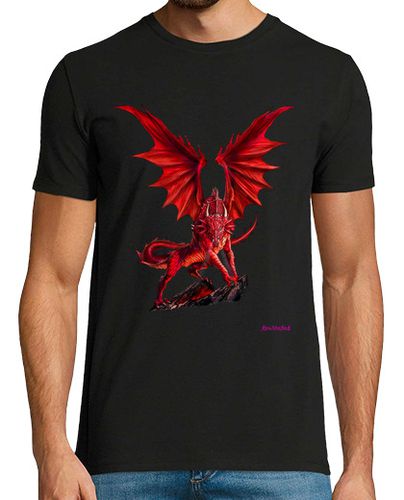 Camiseta Dragón rojo, Hombre, manga corta, negra, calidad extra - latostadora.com - Modalova
