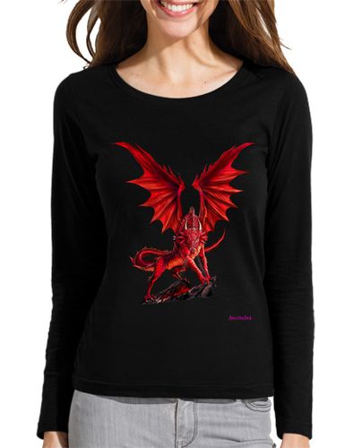 Camiseta mujer Dragón rojo, Mujer, manga larga, negra - latostadora.com - Modalova