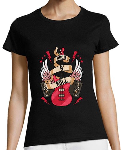 Camiseta mujer Rock And Roll Alas Guitarra Altavoces Sonido Música Heavy Metal - latostadora.com - Modalova