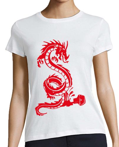 Camiseta mujer Tinta derramada forma Dragon en Rojo 9 - latostadora.com - Modalova
