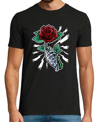 Camiseta tatuaje esqueleto mano rosa roja flor - latostadora.com - Modalova