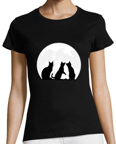 Camiseta mujer tres gatos atigrados mirando a la luna - latostadora.com - Modalova
