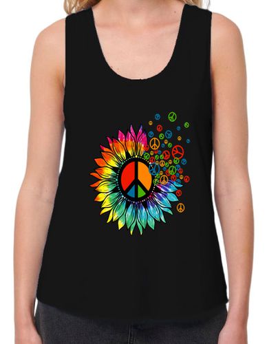 Camiseta Mujer Tirantes Loose Fit hippie flor paz amor feliz arco iris laTostadora - latostadora.com - Modalova