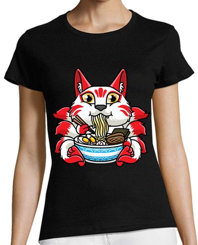Camiseta mujer kitsune comiendo fideos ramen animado - latostadora.com - Modalova