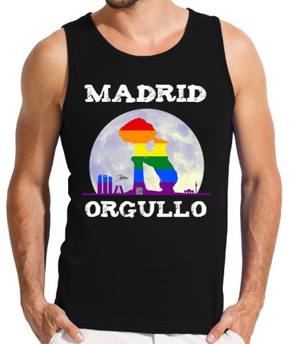 Camiseta cam negra sin mangas hombre Skyline Madrid bandera orgullo LGTBI laTostadora - latostadora.com - Modalova