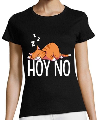 Camiseta Mujer Manga Corta Gato Dormido Perezoso Hoy No Humor Café Trabajo Gatos Divertida laTostadora - latostadora.com - Modalova