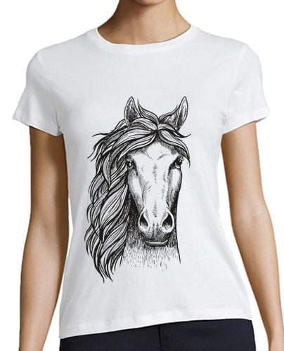 Camiseta Mujer Manga Corta Caballo Yegua Dibujo Retro Equitación Hípica Animales laTostadora - latostadora.com - Modalova