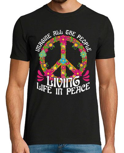Camiseta Símbolo Paz Amor Imagine Canción Beatles Hippie Floral En Inglés - latostadora.com - Modalova