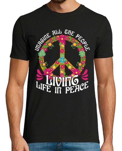 Camiseta Símbolo Paz Amor Imagine Canción Beatles Hippie Floral En Inglés laTostadora - latostadora.com - Modalova