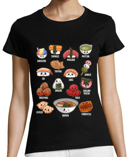 Camiseta Mujer Manga Corta Tipos Comida Japonesa Sushi Pescado Ramen Kawaii Chef Japonés laTostadora - latostadora.com - Modalova