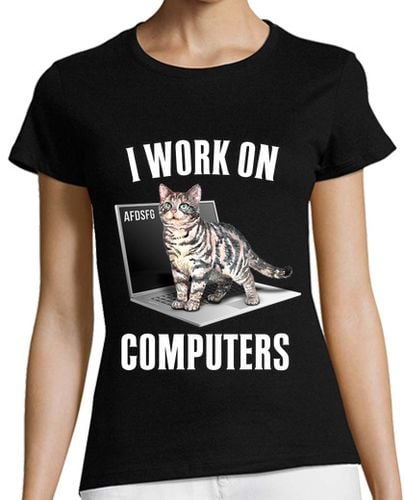 Camiseta Mujer Manga Corta Trabajo con Ordenadores y Gatos Ingles laTostadora - latostadora.com - Modalova