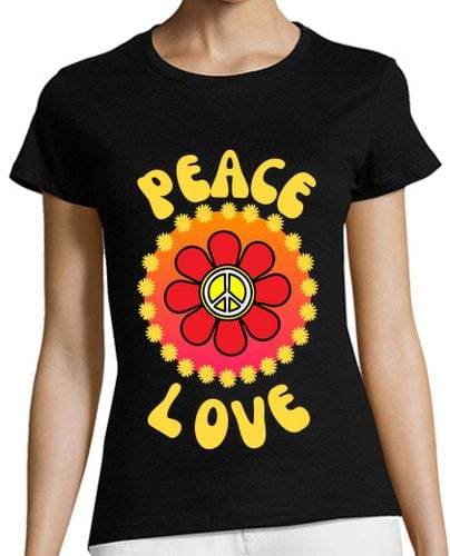 Camiseta Mujer Manga Corta signo de paz y amor en una flor laTostadora - latostadora.com - Modalova