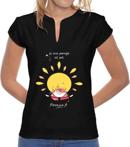 Camiseta Mujer Cuello Mao Florezco-Camiseta Mujer - Pico y manga corta - Negra laTostadora - latostadora.com - Modalova