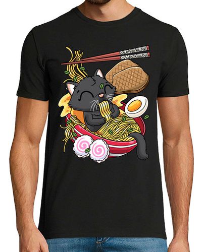 Camiseta Hombre Manga Corta kawaii gato negro fideos ramen anime laTostadora - latostadora.com - Modalova