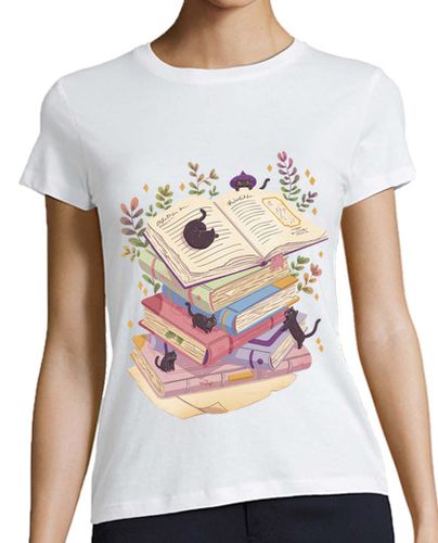 Camiseta Mujer Manga Corta Libros y gatos laTostadora - latostadora.com - Modalova