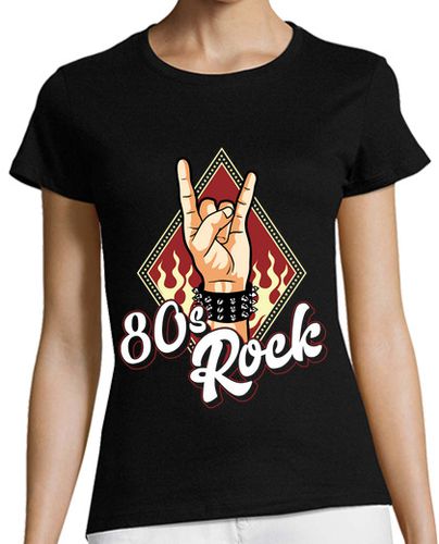 Camiseta mujer Rock and Roll Años 80 Mano Cuernos Heavy Metal - latostadora.com - Modalova