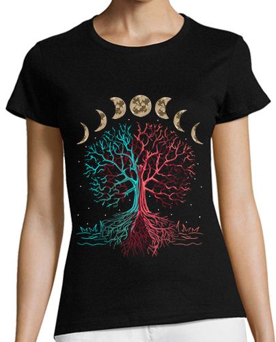 Camiseta Mujer Manga Corta Árbol De La Vida Yoga Fases Lunares Meditación Espiritual Zen Budismo laTostadora - latostadora.com - Modalova