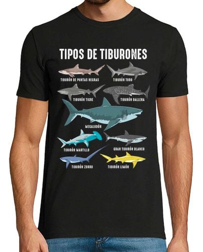 Camiseta Hombre Manga Corta Tipos De Tiburones Peces Animales Mar Océano Amantes Del Tiburón laTostadora - latostadora.com - Modalova