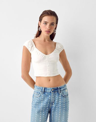 Camisa Cropped Botones Mujer M - Bershka - Modalova