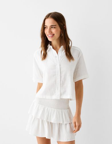 Camisa Manga Corta Estructura Rústica Mujer L - Bershka - Modalova