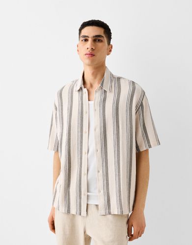 Camisa Manga Corta Rústica Rayas Hombre L - Bershka - Modalova