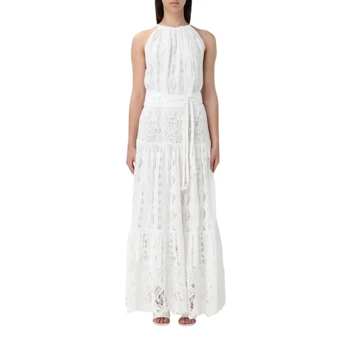 White Lace Halter Maxi Dress - Pinko - Modalova