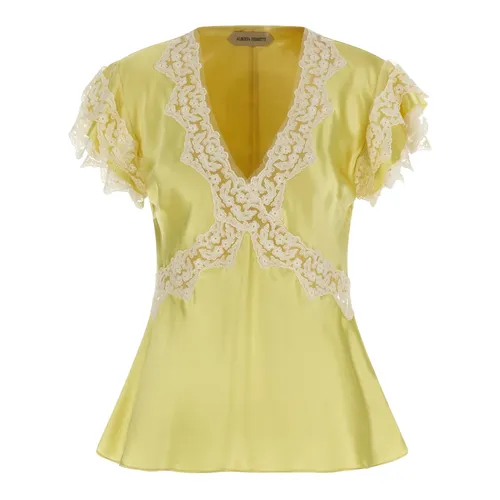 Top de Satén con Encaje - Alberta Ferretti - Modalova
